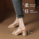
ZHR Sandals for women in summer elegant one-length strap thick heels for women gentle solid color high heels for women Y683 apricot color 39