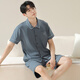 爱芬柔睡衣男士夏季纯棉短袖家居服青少年夏天休闲简约薄款外穿大码套装 12806JYR XL 体重120-140斤