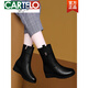 卡帝乐鳄鱼（CARTELO）头层牛皮中筒靴女靴2023年新款真皮软底短靴秋冬加绒中年妈妈马靴 GQ 9716 黑色 加绒 4.5厘米 34