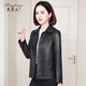 Lingfan HaINing Leder Jacke für Frauen im Herbst neue lässige kleine Schaffelljacke Kurzes schwarzes XL