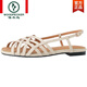 Holzspecker Leder Römisch gewebte Sandalen für Frauen im Sommer flacher Sohle Soft Sohle Französisch Retro Frauen weiß niedrige Absätze hohlen Fischmundschuhen aus Weiß 37 37