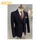 NKDH luxury brand suit suit men's autumn and winter wedding dress business casual formal dress groom's slim style three-piece suit XF601 navy blue (suit + vest + trousers) 2XL