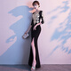 Yimimei evening dress fishtail autumn and winter banquet long female company annual meeting party female host costume dress slim v black fishtail slit long L