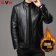 Yalu leather jacket for men, velvet and thickening, middle-aged men's autumn and winter warm business men's stand-up collar daddy coat leather jacket