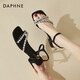 达芙妮（DAPHNE）鱼嘴凉鞋女2024夏季新款水钻一字带外穿凉鞋女露趾粗跟百搭女鞋子 黑色 34