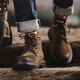 Maden Work Boots Herren Retro Martin Boots Britisch-High-Top braune Lederschuhe und Fleece Casual Outdoor Desert Boots Gelbbraun 40 (250 mm)