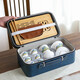 Three more than nine such as Kung Fu tea set complete gift box to give away mutton-fat jade tea set high-end travel tea tray teacup cover bowl integrated mutton-fat jade tea set blue leather bag