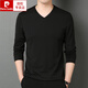 Pierre Cardin Herrenkleidung, Mulberry Seiden-T-Shirt, Herren V-Ausschnitt mit langärmeligen Frühling im mittleren Alter und Herbst, Dünne Herrenkleidung, Papas Herbst Top 1506 Navy 175