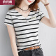 Yu Zhaolin Women's Korean Style Loose Striped Top Student Casual Versatile Short-Sleeved T-Shirt YWTD192182 White L