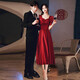 SAIDELE Satin Toast Wear Bridal 2025 New Wedding High-end Light Luxury Engagement Evening Dress Women's Red Summer Burgundy Mid-Length Style M (Recommended 96-105 Jin Jin is equal to 0.5 kg)