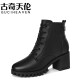 Gucci Tianlun Internet celebrity British style Martin boots round toe thick high heel leather shoes side zipper fashion trend short boots women's shoes 8745-2 black (single lining without velvet) 36