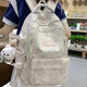 
Disney (Disney) high-value, fresh backpack for girls with lightweight, large capacity, junior and senior high school students' school bags, trendy and cool casual backpacks, off-white, plush bib bear