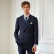 Guillaume de Mons Aojia pure wool formal men's suit business high-definition double-breasted suit groom wedding suit spring and summer new Prussian blue two-piece suit top + pants 50