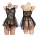 Nuevo encaje extremadamente seductor Sexy Perspective Sospecher Pasión Pasión para mujeres Pajama Uniforme 9755 Negro (Onewear 9755 Negro (Onewear + T-Pants) Todo tamaño