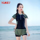 Swimsuit female conservative student two-piece set belly-covering slimming swimsuit 2024 new sports hot spring swimsuit dark gray nose clip earplugs + flat swimming goggles M size M recommended weight 88100Jin Jin equals 0.5 kg