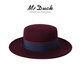 Mr DUCK Australian wool flat top hat for women New Year atmosphere festive hat Qiji red French style handmade felt hat MW462145-enamel wine red (double patchwork ribbon) L (57-58cm)