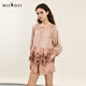 Riddle suit for women summer new style literary style embroidered loose top + shorts 242MTZ0650 lotus root apricot strips XS