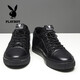 Playboy casual leather shoes men's new lightweight breathable first layer cowhide sneakers soft sole soft surface wear-resistant elastic band men's single shoes black 40