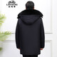 Classic car, middle-aged and elderly down jacket men's winter men's lively mid-length thickened dad winter coat with removable liner grandpa cold-proof and warm duck down jacket with fur collar-black 2XL/185