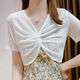 Li Yun House Pequeño chal con chaleco de encaje para estilo corto de verano, cuello en V delgado con falda de suspensión, temperamento de moda, blanco [manga corta de jersey de una sola pieza 701] M [96-115Jin [Jin equivale a 0.5 kg]]]