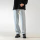 Dingfengbaoluo washed retro jeans men's autumn loose and versatile straight casual long pants men 808 light blue L