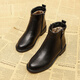 百丽踏靴子女短靴加绒马丁靴百搭平底女靴大码41秋冬皮女鞋裸靴 黑色厚绒 37