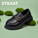 Saturday Women's Shoes Spring Soft Soled Shoes Girls Black Leather Shoes Loafers Parent-Child Shoes One-Step Versatile Black 38