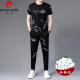 皮尔卡丹（pierre cardin）运动休闲套装男夏季薄款桑蚕冰丝印花短袖韩版痞帅潮流个性痞帅风 9227黑色 170/L