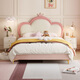 Lin's home pink dream princess bed children's bed girl induction light floating bed crib single bed furniture TBC024 silicone leather crown princess bed 1200mm*2000mm