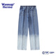 Wassup Hermu Offizielle trendige Jeans Herbst- und Winter American High Street Wide Bein Straight Hosen Lose Gradientenwäsche 5009 Blue L (Empfohlen 110-130jin [Jin entspricht 0,5 kg])