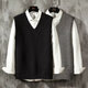 JIAYE Couple Young Student Woolen Knitted Vest Men's V-neck Pullover Sleeveless Sweater Vest Vest Thin Black [Single Vest] L
