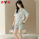 Yalu Bingsi pajamas for women in summer thin cardigan shorts shorts summer large size casual women's home clothing set 09M16802 L [Suggested 110-130Jin [Jin equals 0.5 kg]]