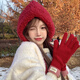 
Shantoulin Village Christmas Red Wool Gloves for Women in Winter Extended Warm Knitted Anti-freeze Finger-Touchable Cute Gloves #1048-Red Hat + Gloves All Size