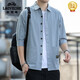 Classic Car (Laoyeche) 2025 Hemd Herren Sommer Dünnes lockeres lässiges Hemd Jugendkubikärmel Japanische Mid-Sleeve-Arbeit Jacke Drei Taschen 702 Grün M 100-120jin [Jin ist 0,5 kg]