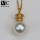 V&C18K diamond South Sea white pearl pendant Australian white seawater pearl crown pendant perfect round flawless cold light 10-11MM 18k white + diamond (excluding chain) 10-11MM