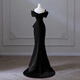 Hong Kong soft adult gorgeous one-shoulder dress art test fishtail black dinner party elegant dress female light luxury niche host black floor-length style XS one-shoulder style one size