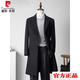 Pierre Cardin brand high-end men's woolen coat jacket men's wool mid-length business workwear thickened cotton slim autumn 9913 gray extended double-breasted 54/3XL