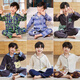
Catman (MiiOW) boys pajamas pure cotton spring and autumn style 2024 new children's cardigan home clothes set long sleeves big children's cotton DNY693 brown color#M1 140cm