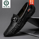 Woodpecker brand men's shoes 2025 summer new youth beanie shoes men's genuine leather British trendy leather shoes men's breathable shoes black metal buckle summer hole 9905 42 feet length 26cm