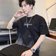 Mu Zangba short-sleeved T-shirt for men's summer thin ins printed half-sleeved round neck T-shirt for men's slim body half-sleeved top 829 white 2XL (140-155)Jin[Jin equals 0.5 kg]