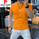 皮尔卡丹（pierre cardin）欧洲站夏装男士丝光棉短袖t恤修身韩版纯色半袖潮牌圆领上衣服 黄色 M (90-110斤)