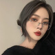 韩聚（HANJU）无框眼镜男可配近视度数防蓝光变色超轻纯钛无边框眼睛女平光镜架 银色12123款 升级 1.61MR-8防蓝光+变灰色镜片