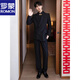ROMON high-end new Chinese style Zhongshan suit jacket for men engaged groom wedding Chinese style suit dress Tang suit black two-piece suit jacket + pants XL