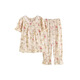 Rosemei Rosemei Spring and Summer New 100% Cotton Print Lace Lace Lace Lace Short Sleeve Cropped Pants Set 13067 Yellow 160(M)