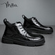 Millies Top Cose Cowhide Boots à l'épreuve du froid Martin Bottes de coton décontractées pour hommes Bottes en cuir chaud U1369 Black 42 masculin 42
