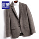 Romon Wollanzug Herrenmänner doppelseitiger Wollhundtooth Plaid Jacke Herren Frühlings- und Herbstgeschäft Casual Warm Wollanzug Männer Dunkelgrau 165/m Größe