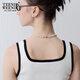 Teenie Weenie Bear Women's Summer Casual Fashion Contrast Color Wide U-neck Knitted Vest T-shirt Base Shirt White S