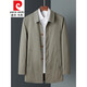Pierre Cardin Autumn Buttoned Windbreaker Men's Middle-aged Cotton Lapel Mid-Length Washed Cotton Loose Large Size Grandpa Spring Jacket Pin Dark Khaki XL 180