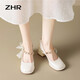 ZHR Mary Jane shoes for women's temperament, shallow mouth thick high heels, elegant square toe women's shoes BL170 beige white 37