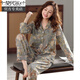 Modal pajamas for women in spring and autumn pure cotton long sleeve autumn full-size cotton large size middle-aged mother loose spring and summer thin home clothing set C9215 lilac brown flower L (recommended 100-120 Jin [Jin equals 0.5 kg])